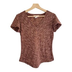 Vintage 90s Express Tricot V-neck Brown Multi Colored Striped Shirt Top